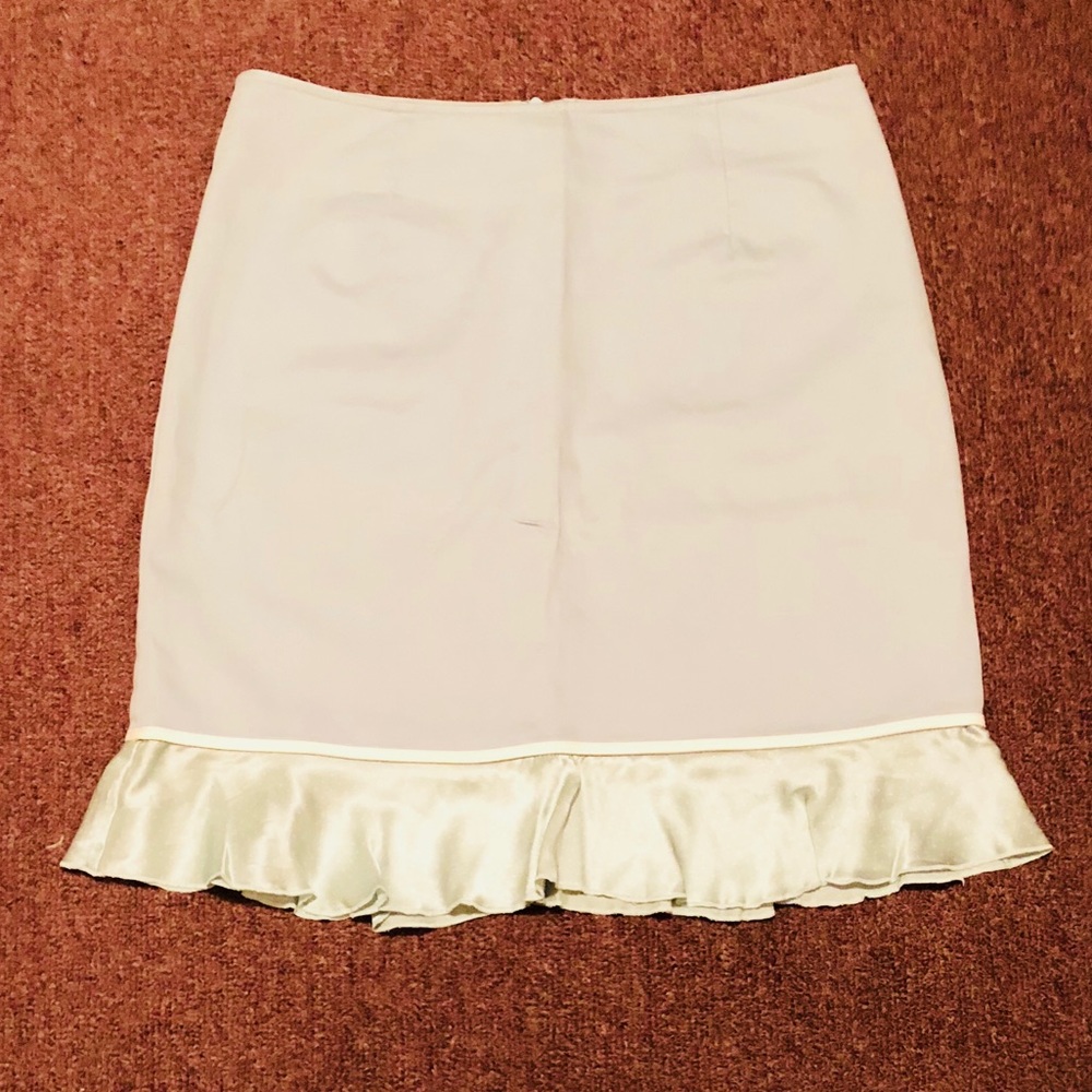 Powder blue Mac & Jac skirt with polka dot ruffle